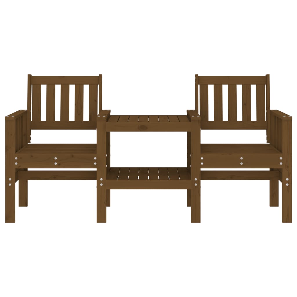 Garden Bench with Table 2-Seater Honey Brown Solid Wood Pine